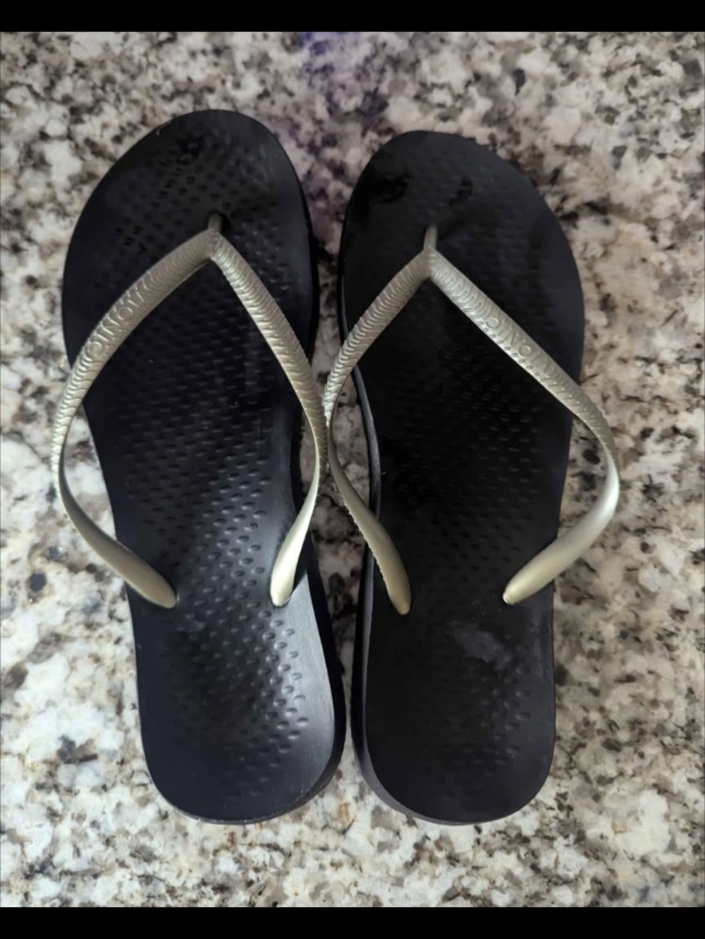 Vionic Black Sandals with Metallic Gold Straps